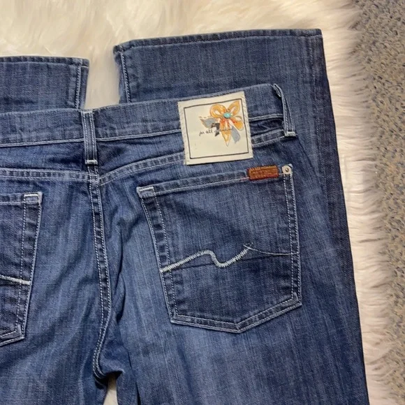 7 For All Mankind 7Fam Low Rise Boot Cut Medium Wash Blue Jeans Size 32 - Picture 13 of 16